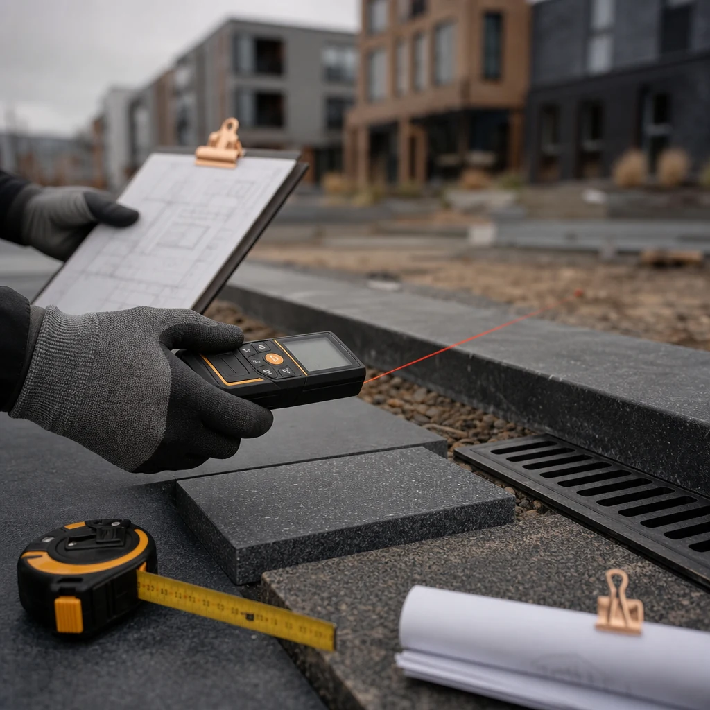Hands measuring site constraints during an architectural appraisal