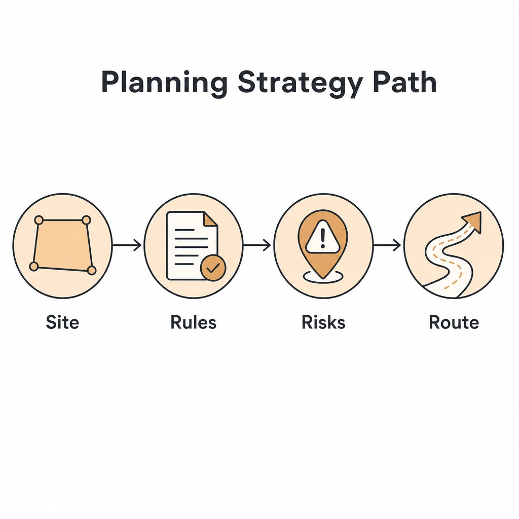 Planning strategy process from site review to recommended route